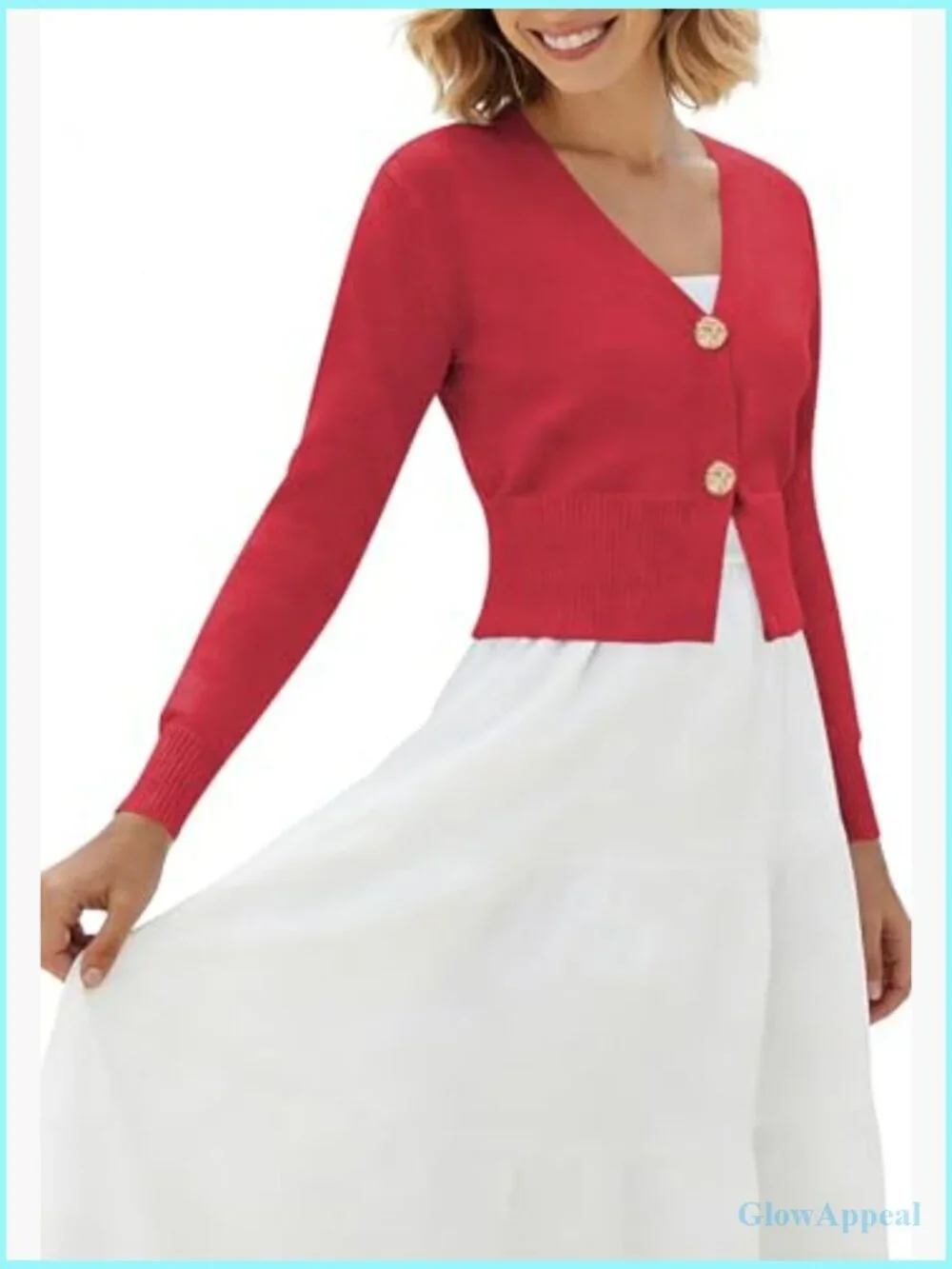 Lightweight Cropped Cardigan V-Neck Button Down Knit Sweater Office Casual